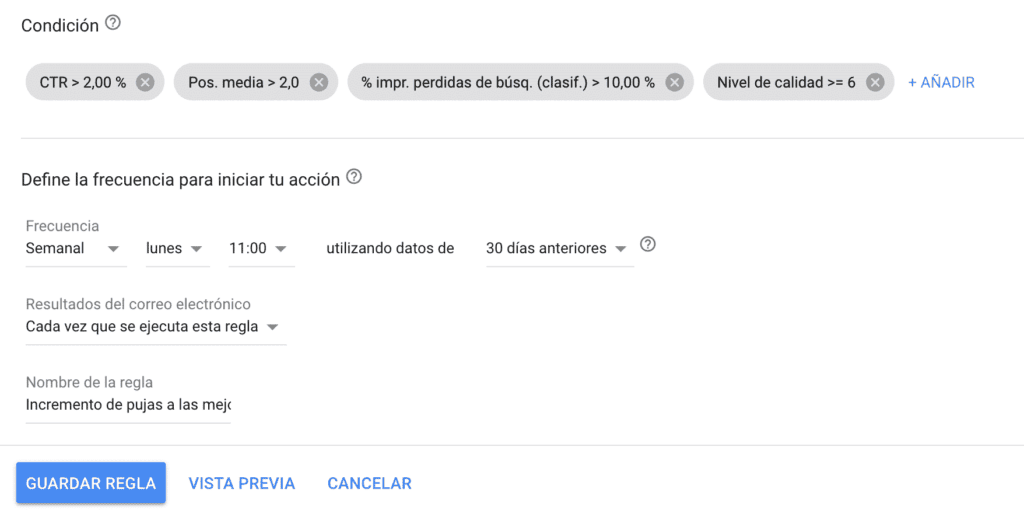 regla automatica google ads