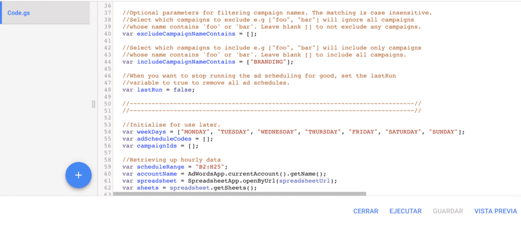 script adwords secuencia comandos