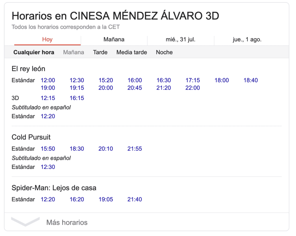 trabajar para google: ejemplo búsqueda horario cinesa