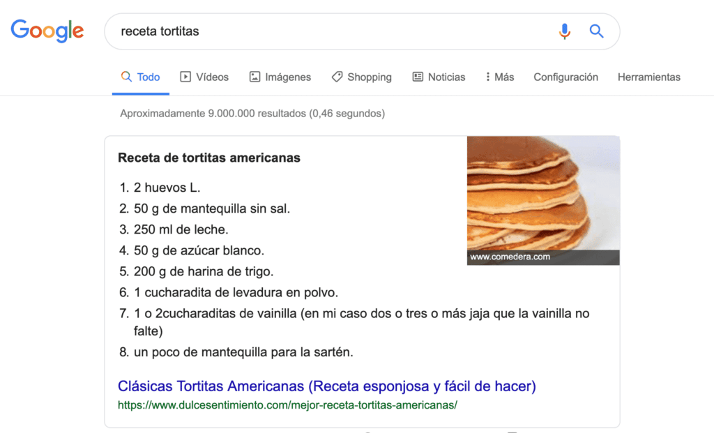 ejemplo búsqueda receta tortitas