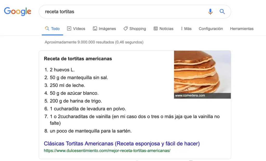 ejemplo búsqueda receta tortitas