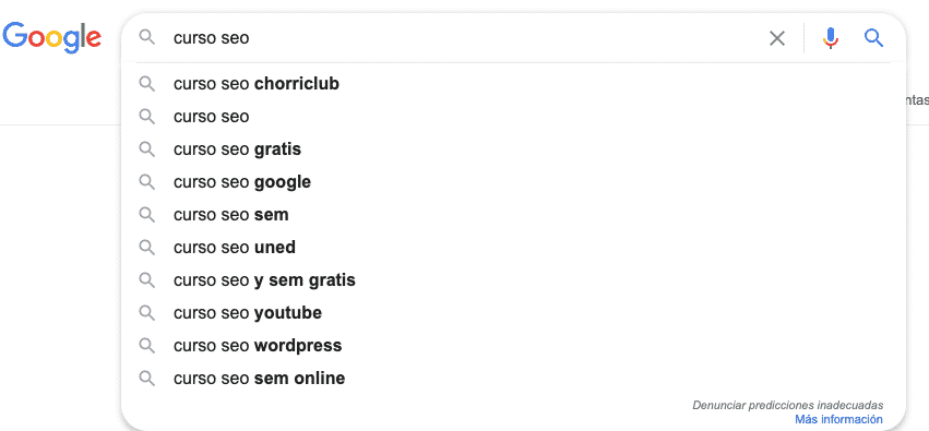Google Suggest como herramienta de palabras clave