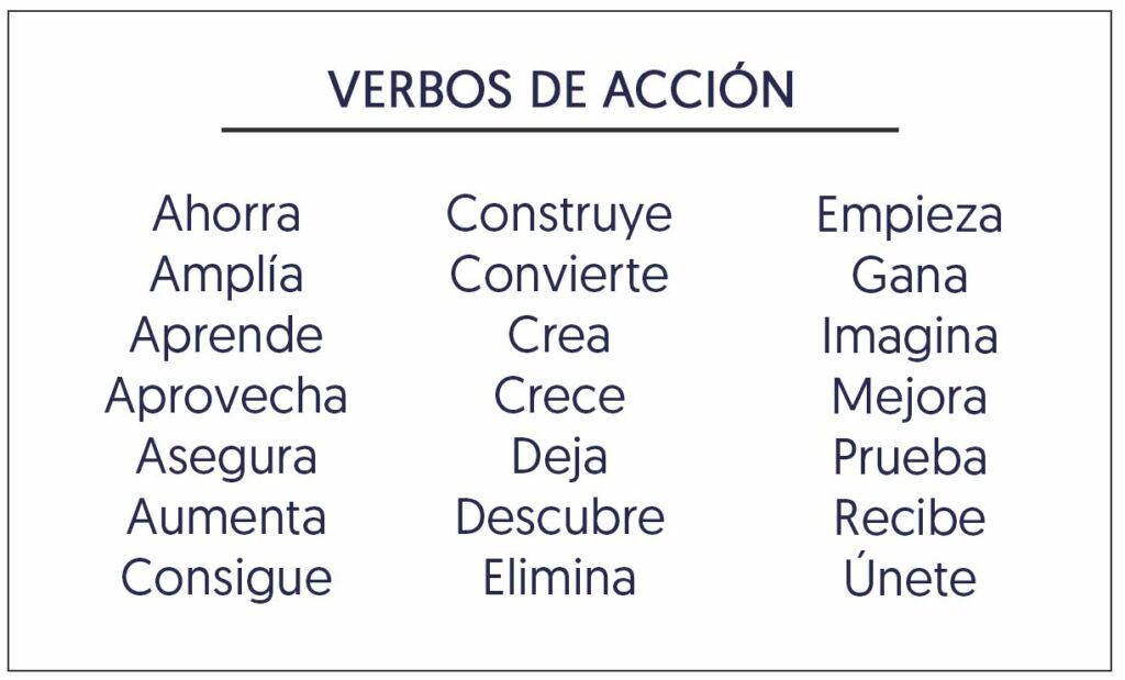 Verbos de acción para realizar un buen copywriting creativo.