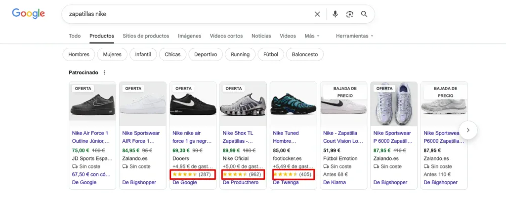reseñas de producto en Google Merchant Center