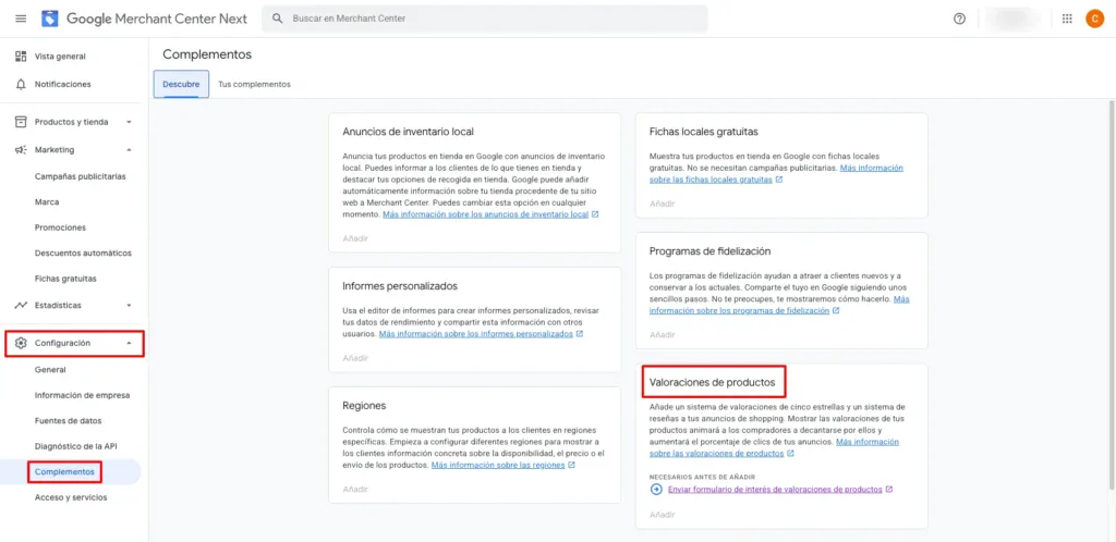 reseñas producto google merchant